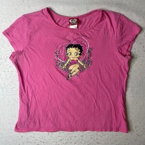 Y2K Betty Boop Pink T Shirt Graphic Tee Go Gorgeous Size L G